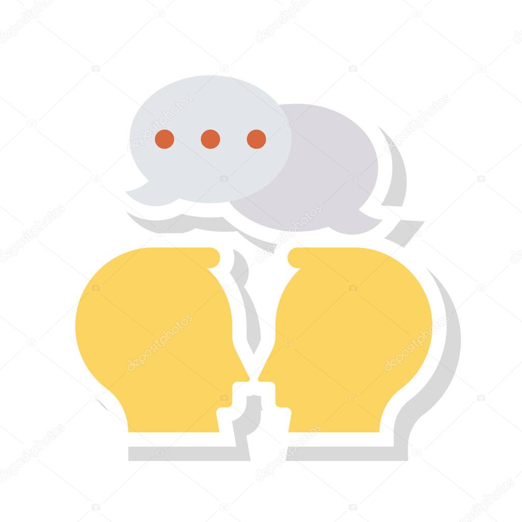 male avatars with chat bubbles flat icon isolated on white background, vector, illustration, discussion concept 