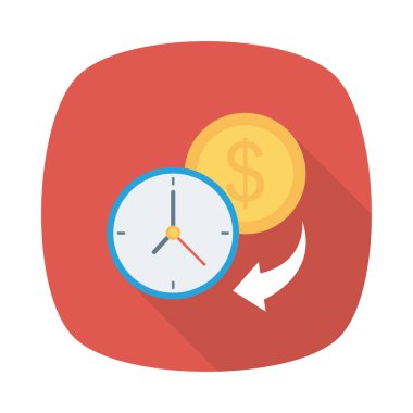 Doları para düz simgesi izole beyaz arka plan, vektör, illüstrasyon, son tarih kavramı ile saat 