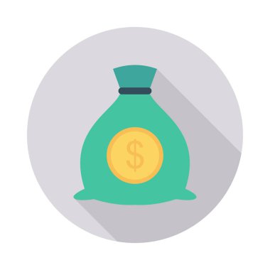 para çantasını doları sembolü düz simgesi beyaz arka plan, vektör, illüstrasyon izole