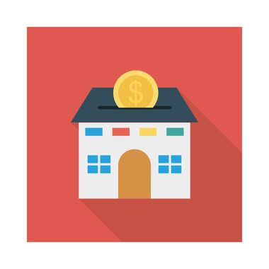 ev beyaz arka plan, vektör, illüstrasyon izole düz simge doları madeni para ile inşa