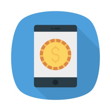 Smartphone ekran simgesiyle izole beyaz arka plan, vektör, illüstrasyon, Doları para düz ödemek online kavramı 