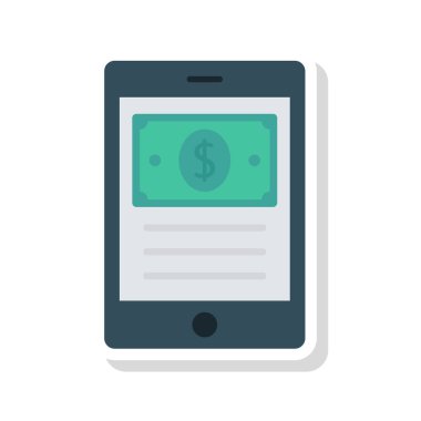 Smartphone ekran düz simgesini izole beyaz arka plan, vektör, illüstrasyon, doları banknot ile ödeme online kavramı 