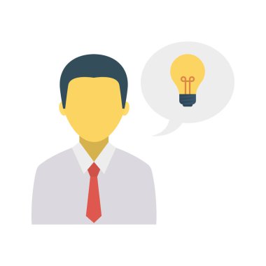 konuşma balonu düz simgesinin izole beyaz arka plan, vektör, illüstrasyon yenilik kavramı üzerinde fikir ampul ile çalışan 