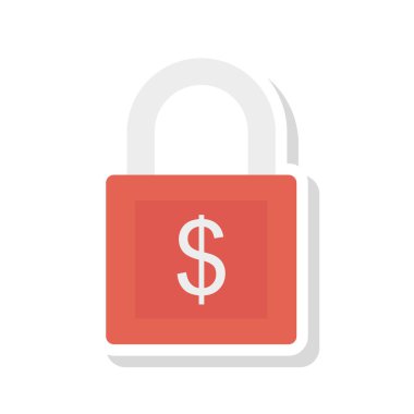 Doları sembol düz simgesini izole beyaz arka plan, vektör, illüstrasyon, özel güvenlik kavramı ile kilitlemek