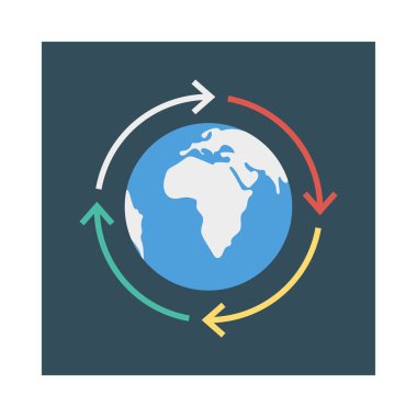 oklar çevresinde earth düz simgesini izole beyaz arka plan, vektör, illüstrasyon, yeniden kavramı 