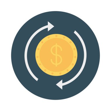 Doları para oklarla düz izole beyaz arka plan, vektör, illüstrasyon, Satım kavramı simgesi  