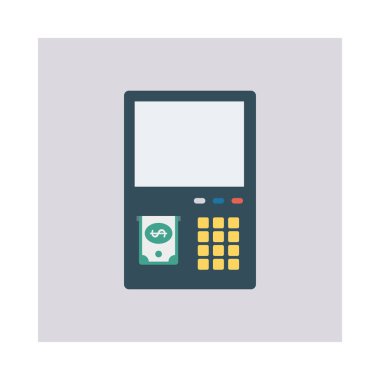 Atm düz simgesi izole beyaz arka plan, vektör, illüstrasyon, kavram