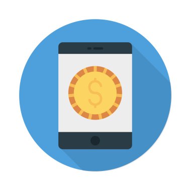 Smartphone ekran simgesiyle izole beyaz arka plan, vektör, illüstrasyon, Doları para düz ödemek online kavramı 