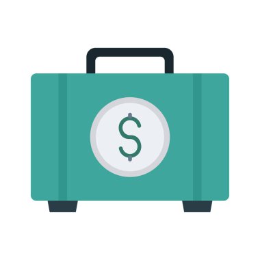 Evrak çantası ile dolar sembol düz simgesi beyaz arka plan, vektör, illüstrasyon izole