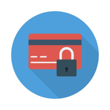 kredi kartı ile izole beyaz arka plan, vektör, illüstrasyon, özel güvenlik kavramı kilit düz simgesi 