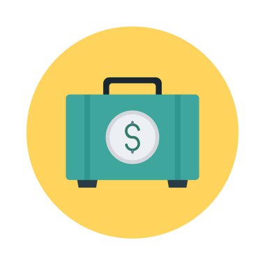 Evrak çantası ile dolar sembol düz simgesi beyaz arka plan, vektör, illüstrasyon izole