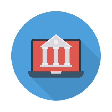 bilgisayar ekran düz simgesi beyaz arka plan, vektör, illüstrasyon izole online banka