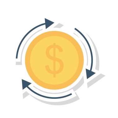 Doları para transferi oklar düz simgesi beyaz arka plan, vektör, illüstrasyon izole değişimi