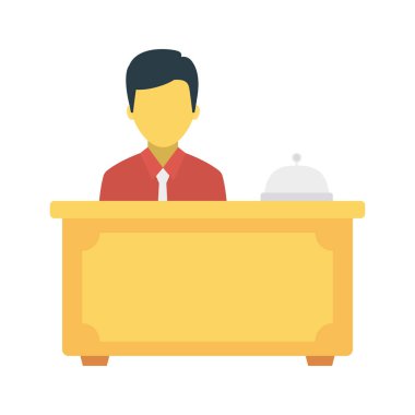 çalışan Resepsiyon zili düz simgesi beyaz arka plan, vektör, illüstrasyon izole 