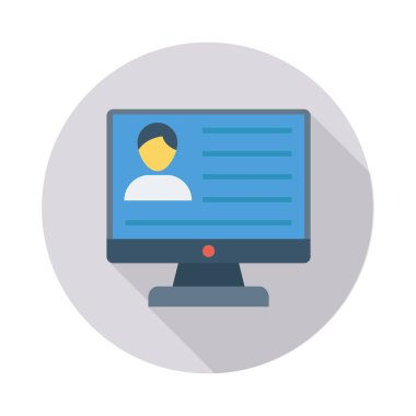 bilgisayar ekranı ile Kullanıcı hesabı düz simgesi beyaz arka plan, vektör, illüstrasyon izole, 