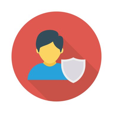 güvenlik kalkanı ile hesap düz simgesi beyaz arka plan, vektör, illüstrasyon izole