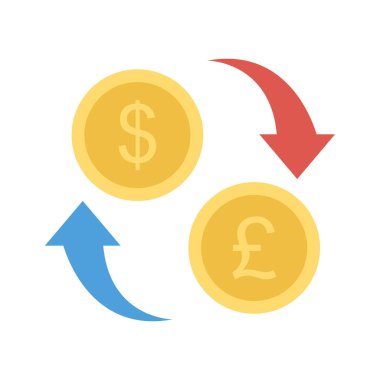okları ile dolar ve Sterlini sikke simge izole beyaz arka plan, vektör, illüstrasyon, Döviz Alım Satım kavramı üzerinde düz 