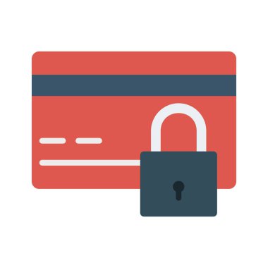 kredi kartı ile izole beyaz arka plan, vektör, illüstrasyon, özel güvenlik kavramı kilit düz simgesi 