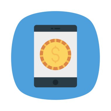 Smartphone ekran simgesiyle izole beyaz arka plan, vektör, illüstrasyon, Doları para düz ödemek online kavramı 