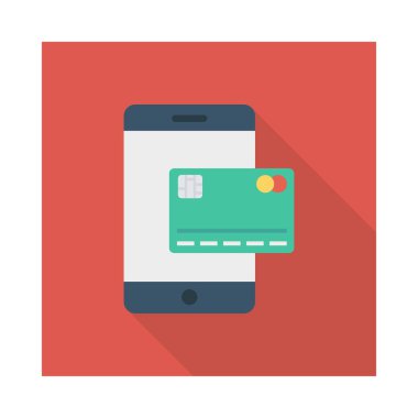 kredi kartı ile smartphone ekran düz simgesini izole beyaz arka plan, vektör, illüstrasyon, online ödeme kavramı 