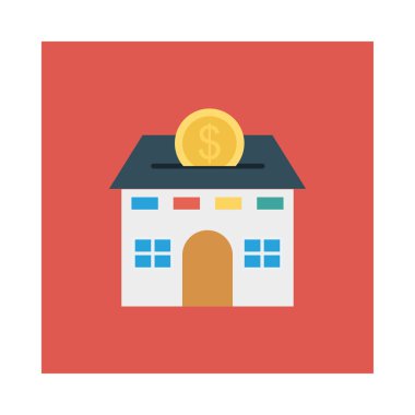 ev beyaz arka plan, vektör, illüstrasyon izole düz simge doları madeni para ile inşa