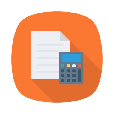 hesap makinesi ile izole beyaz arka plan, vektör, illüstrasyon, ekonomi kavramı üzerinde belge düz simgesi  