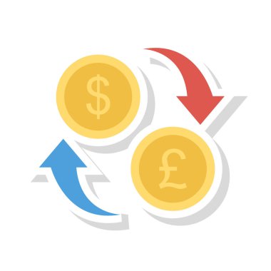 okları ile dolar ve Sterlini sikke simge izole beyaz arka plan, vektör, illüstrasyon, Döviz Alım Satım kavramı üzerinde düz 