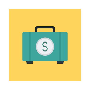 Evrak çantası ile dolar sembol düz simgesi beyaz arka plan, vektör, illüstrasyon izole