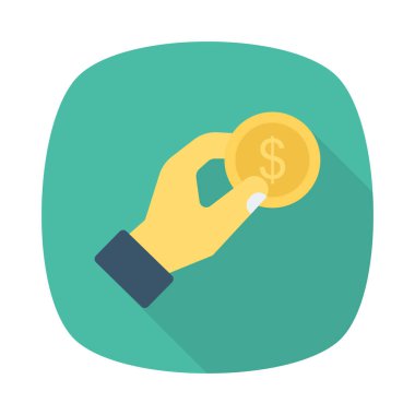 Doları para düz simgesi izole beyaz arka plan, vektör, illüstrasyon kavramı ödeme, el