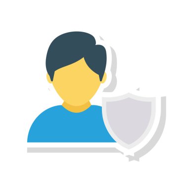 güvenlik kalkanı ile hesap düz simgesi beyaz arka plan, vektör, illüstrasyon izole