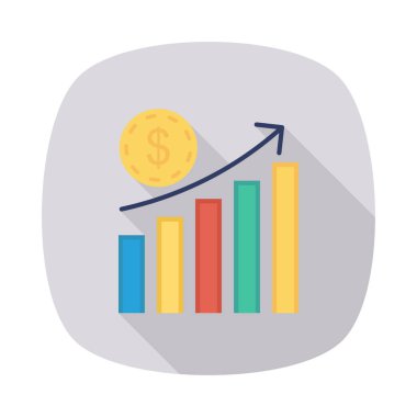 Beyaz arka plan, vektör, illüstrasyon izole artış ok ve doları para düz simgesi olan diyagramı