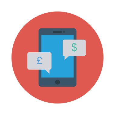 sohbet baloncuklar ile smartphone ekran düz simgesi beyaz arka plan, vektör, illüstrasyon izole para semboller 