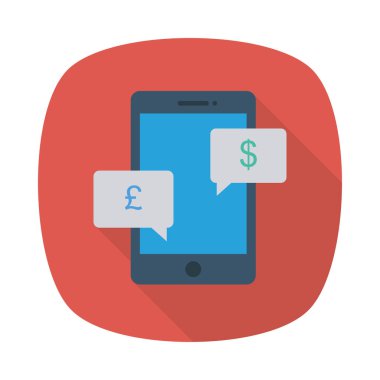 sohbet baloncuklar ile smartphone ekran düz simgesi beyaz arka plan, vektör, illüstrasyon izole para semboller 