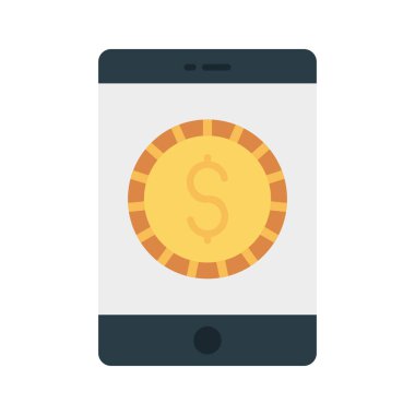 Smartphone ekran simgesiyle izole beyaz arka plan, vektör, illüstrasyon, Doları para düz ödemek online kavramı 