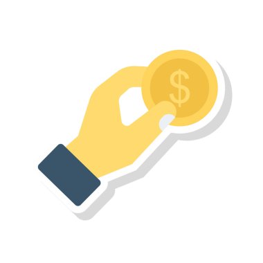 Doları para düz simgesi izole beyaz arka plan, vektör, illüstrasyon kavramı ödeme, el