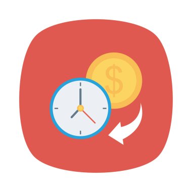 Doları para düz simgesi izole beyaz arka plan, vektör, illüstrasyon, son tarih kavramı ile saat 