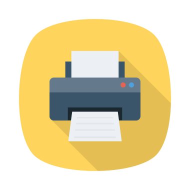 Yazıcı düz simgesi beyaz arka plan, vektör, illüstrasyon izole