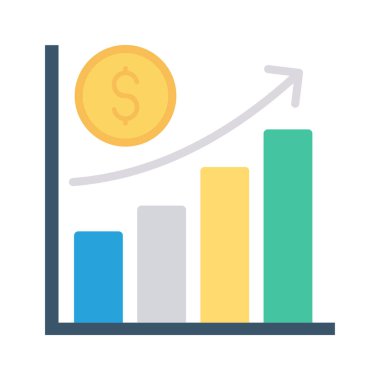 Beyaz arka plan, vektör, illüstrasyon izole artış ok ve doları para düz simgesi olan diyagramı