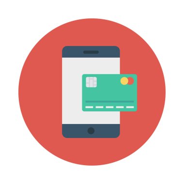 kredi kartı ile smartphone ekran düz simgesini izole beyaz arka plan, vektör, illüstrasyon, online ödeme kavramı 