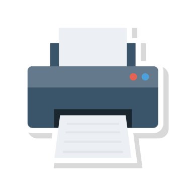 Yazıcı düz simgesi beyaz arka plan, vektör, illüstrasyon izole