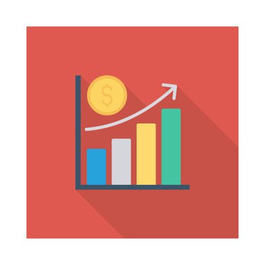 Beyaz arka plan, vektör, illüstrasyon izole artış ok ve doları para düz simgesi olan diyagramı