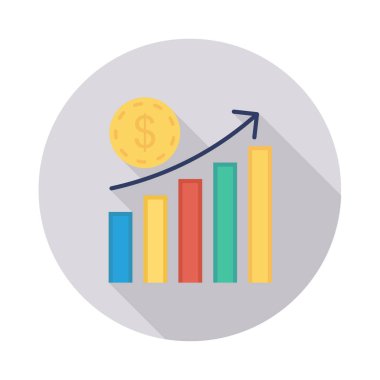 Beyaz arka plan, vektör, illüstrasyon izole artış ok ve doları para düz simgesi olan diyagramı