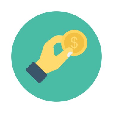 Doları para düz simgesi izole beyaz arka plan, vektör, illüstrasyon kavramı ödeme, el