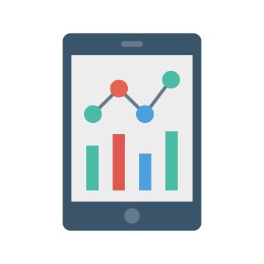 Analitik grafik düz simgesi beyaz arka plan, vektör, illüstrasyon izole ile Smartphone perde