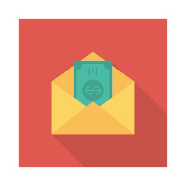 Zarf doları banknot düz simgesi izole beyaz arka plan, vektör, illüstrasyon, para kavramı ile 