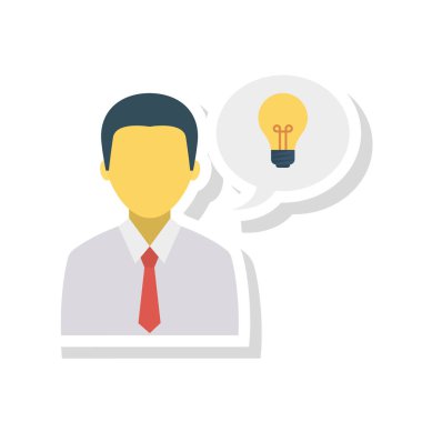 konuşma balonu düz simgesinin izole beyaz arka plan, vektör, illüstrasyon yenilik kavramı üzerinde fikir ampul ile çalışan 