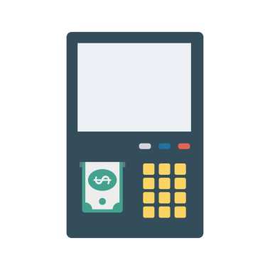 Atm düz simgesi izole beyaz arka plan, vektör, illüstrasyon, kavram