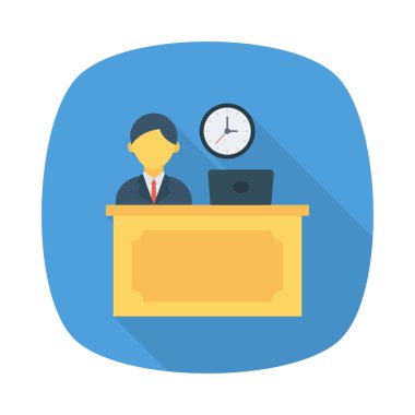 ofis çalışanı, Resepsiyon masası düz simgesi beyaz arka plan, vektör, illüstrasyon izole