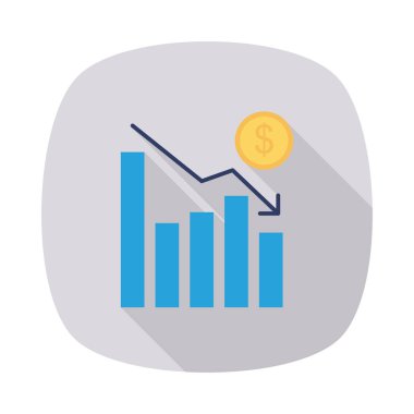 Beyaz arka plan, vektör, illüstrasyon izole azalma ok ve doları para düz simgesi olan diyagramı