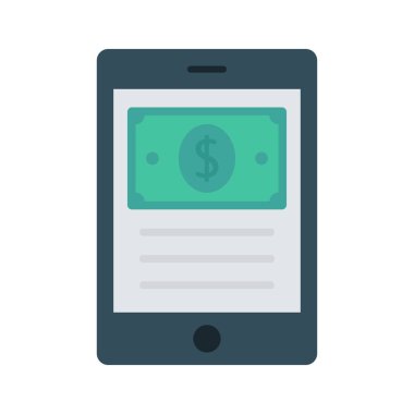 Smartphone ekran düz simgesini izole beyaz arka plan, vektör, illüstrasyon, doları banknot ile ödeme online kavramı 